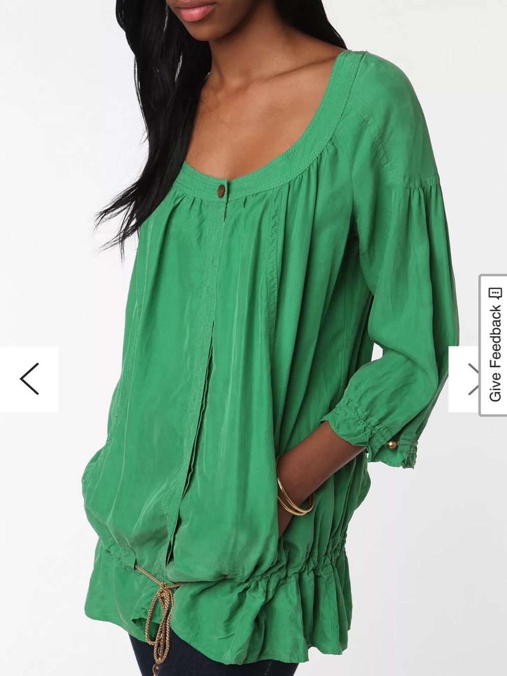 Vintage 90s 100% Silk Diane Von Furstenberg Emerald Green Peasant Tunic